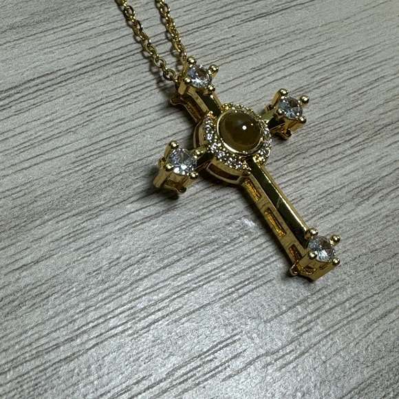 Gold Cross Necklace with Swarovski Crystals - Picture 3 of 4